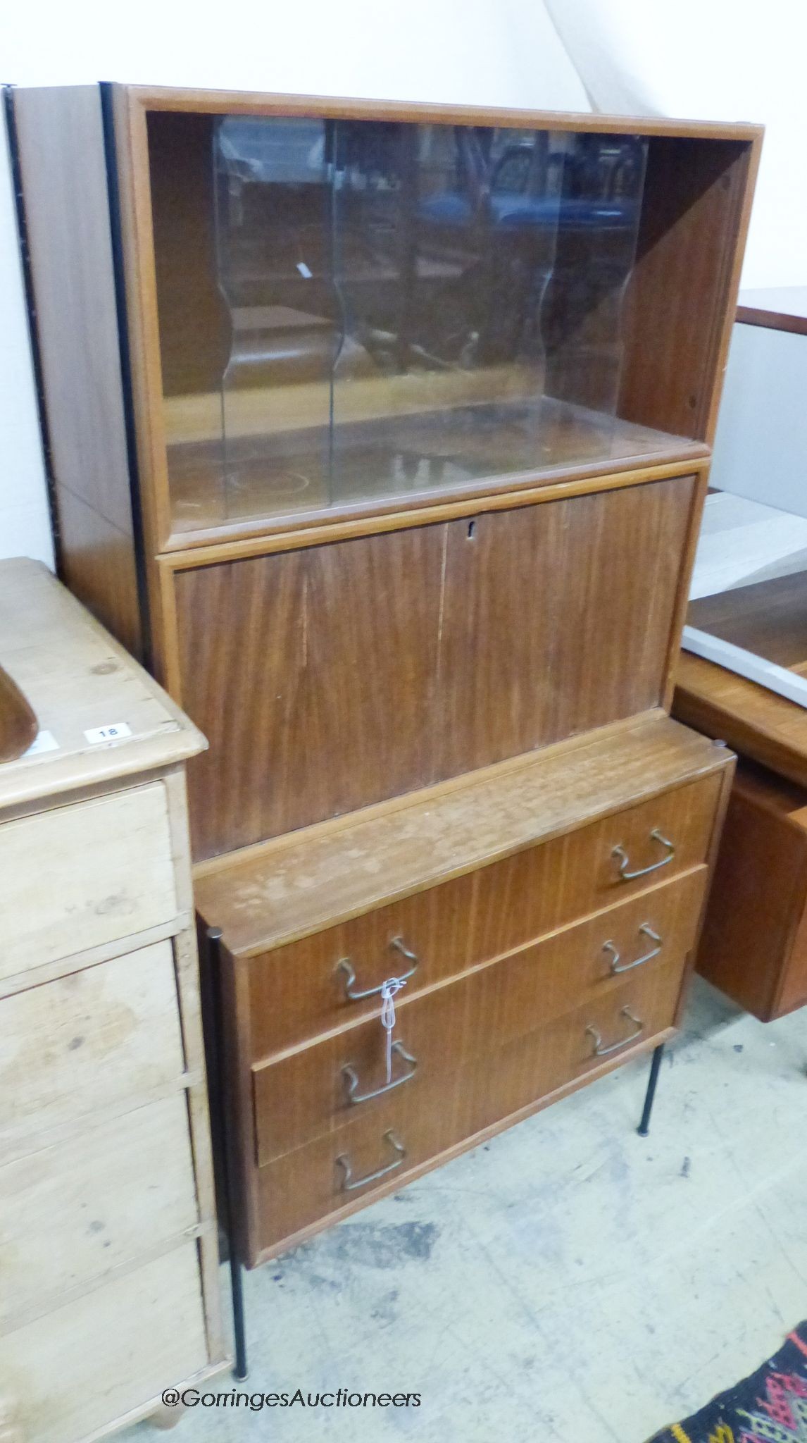 A mid century design Vanson teak fall front cabinet, width 70cm, depth 39cm, height 138cm